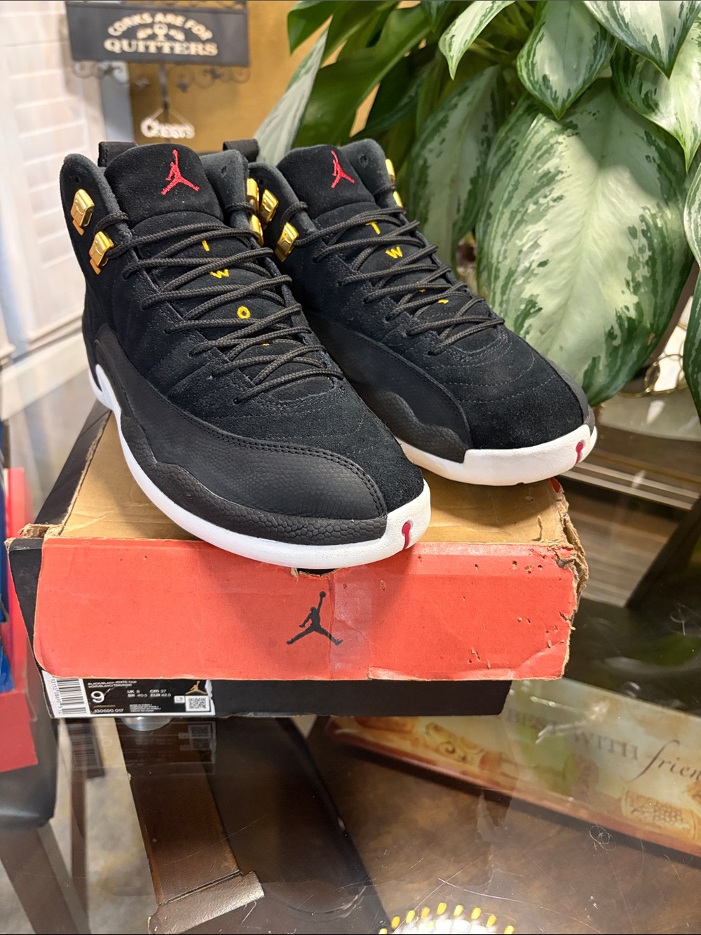 Jordan Retro 12 Black and Gold Reverse Taxi LIKE NEW CONDITION size 9